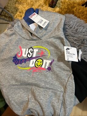 Nike Gray Kids Hoodie with Colorful "Just Do It" Graphic - 4T